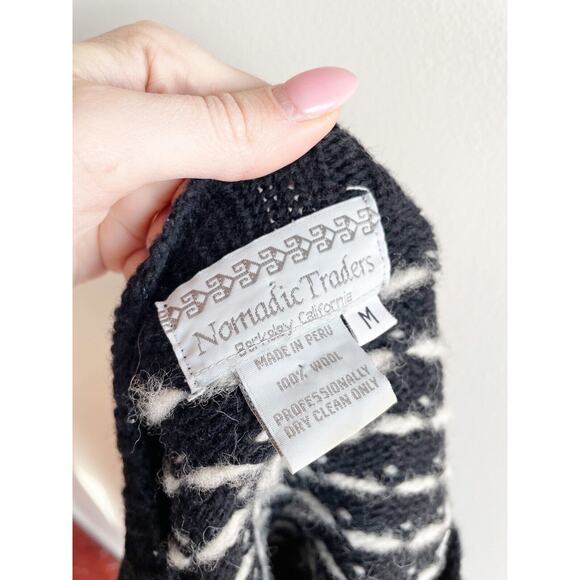 Nomadic Traders Black White Bear Wool Button Down Sweater Made in Peru Medium - Picture 8 of 9